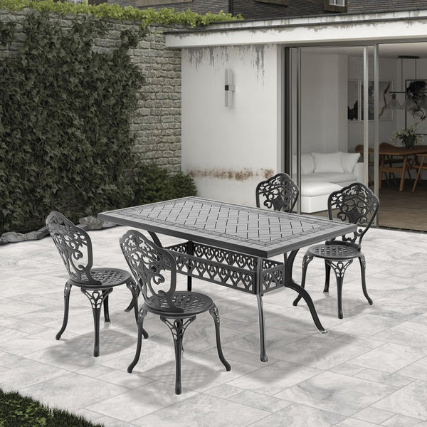 English Elm 5-Piece All-Weather Cast Aluminum Dining Set With Black Frame, Perfect For Patios And Gatherings W1710S00235
