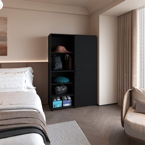 English Elm Wengue Elegant 2-Door Wardrobe with Open Storage Shelves, Melamine Finish, 72.4"H x 47.2"W Organizer B062S01280