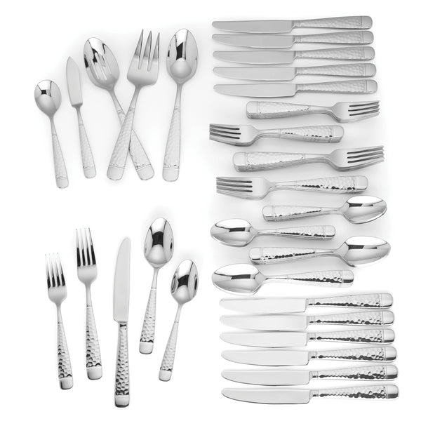 Lenox Eastwood Hammered 18/10 Stainless Flatware Set Serving 12 for Elegant Dining 890910