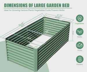 English Elm 8x4x2 Galvanized Raised Garden Bed with Rust-Resistant Steel, Open-Base Drainage, Support Rods, Safe Edges Green W1859P198006