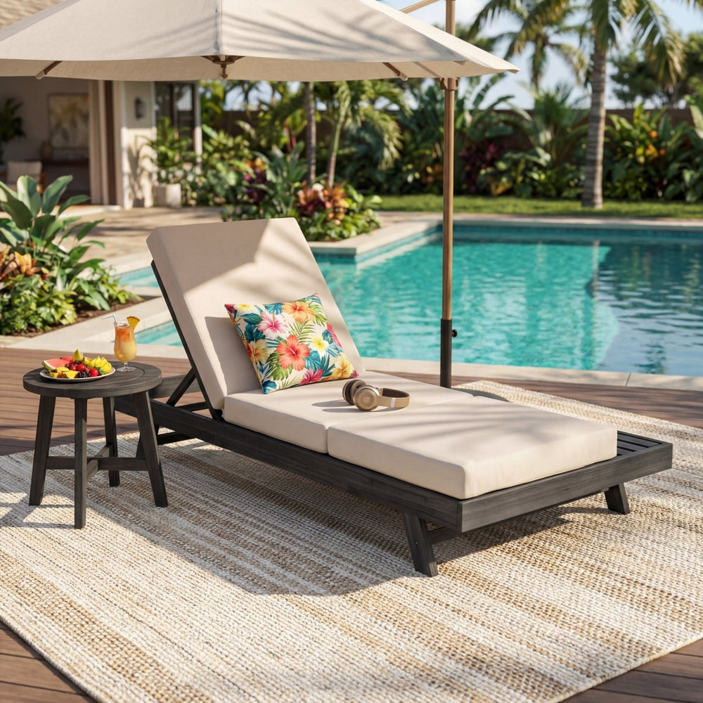 English Elm Lounge Chaise Outdoor Acacia Wood Slatted Frame with Water Resistant Cushion Resort Style N770P442B17C