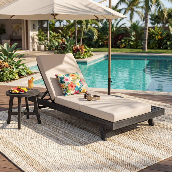 English Elm Lounge Chaise Outdoor Acacia Wood Slatted Frame with Water Resistant Cushion Resort Style N770P442B17C