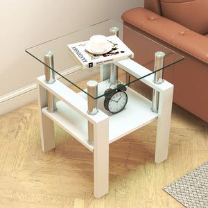 English Elm Set Of 2 Modern Square Side Tables - Sleek Tempered Glass & Mdf For Stylish Living Room Decor W241P300308-GIGA