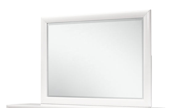 English Elm CIVIC White Mirror with Wood Trim – Transitional MDF & Glass Dresser Mirror, White Finish, Attaches B201P215847