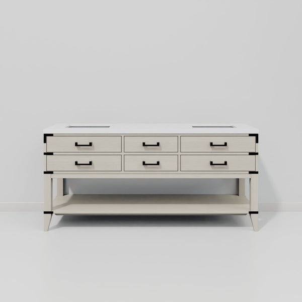 English Elm White Oak Double Bath Vanity 72" W X 22" D With Durable White Quartz Top & Ample Storage Space B2731P260318-GIGA