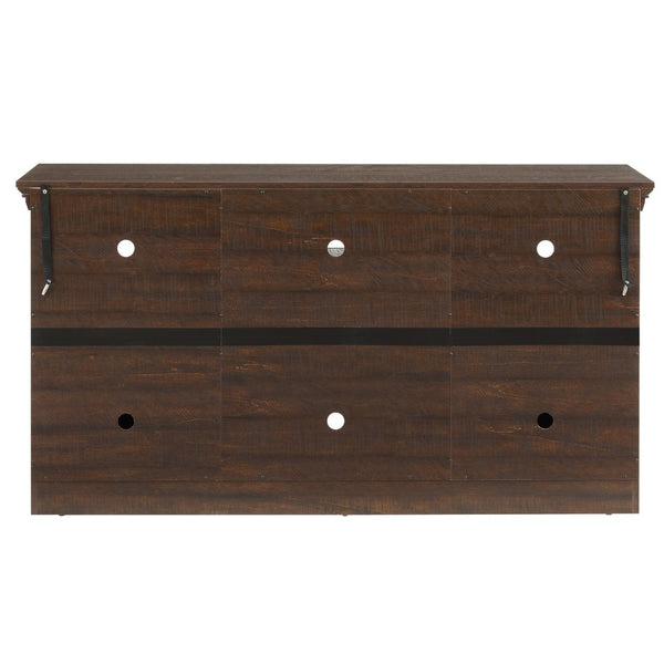 English Elm 2 Door Farmhouse Media Console with Glass Cabinet Panels and Open Shelving for Living Rooms W2275P389693