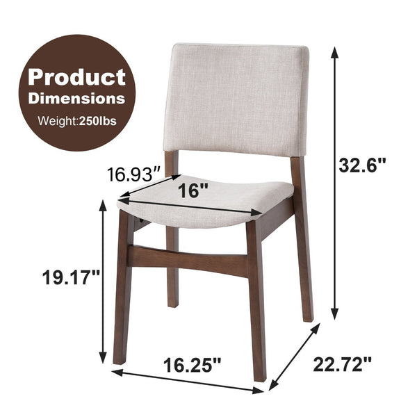 English Elm Upholstered Stackable Dining Chairs Linen Fabric Rubberwood Frame Rustic Set of 2 Walnut N752P327192D