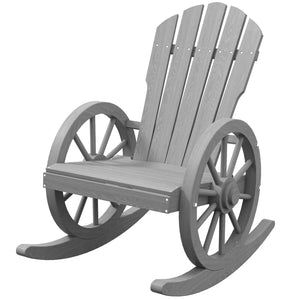 English Elm Outsunny Adirondack Wooden Rocking Chair With Wagon Wheel Armrests - Perfect For Outdoor Relaxation! W2225P217105-GIGA