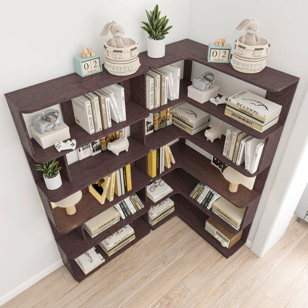 English Elm 90 Cm Modular Corner Bookcase Set of 2 L Shaped Display Shelves for Home Office W2899S00007