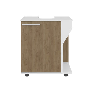 English Elm Under Sink Storage Cabinet with 2 Doors and Shelves — Sleek Oak & Black Wengue Finish for Bathrooms White+Natural 25.98 L x 27.17 W x 4.72 H B097P395902