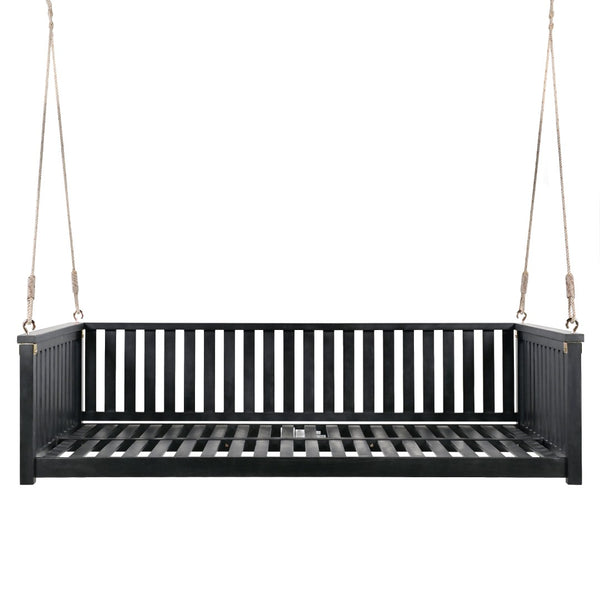 English Elm Topmax Acacia Wood Porch Swing Bed Sloped Frame Outdoor Lounger for Backyard Patio Black WF319383AAB