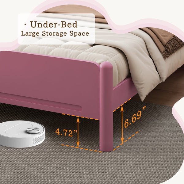 English Elm Queen Platform Bed Frame - Solid Rubberwood Construction, 10 Slats Support, No Box Spring Needed, Stylish Headboard and Under-Bed Storage Space Pink 63.39 L x 18.7 W x 4.53 H W1716S00024