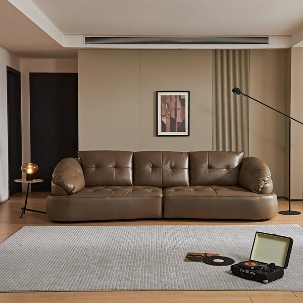English Elm Modern Elliptical Three Seat Sofa Genuine Cowhide Leather Solid Wood Frame Living Room Brown W1765S00136