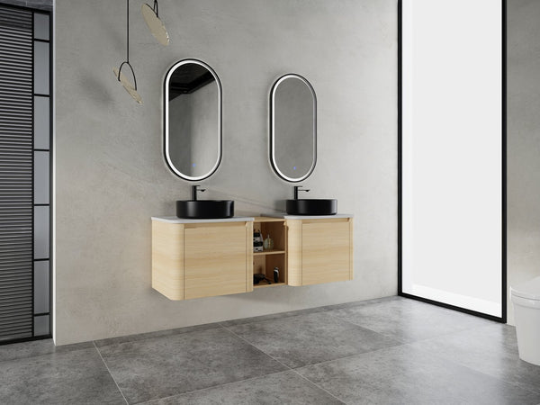 English Elm 60'' Wall-Mounted Bathroom Vanity With Ceramic Art Sink & Soft-Close Door For Modern Elegance W999S00472