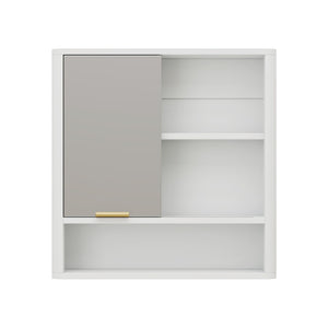 English Elm Modern Wall Mounted Mirrored Medicine Cabinet with Open Shelves Gold Hardware Bath W3875P379308