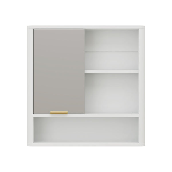 English Elm Modern Wall Mounted Mirrored Medicine Cabinet with Open Shelves Gold Hardware Bath W3875P379308