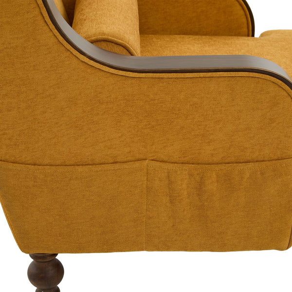 English Elm UNITED Oversized Chaise Lounge Sofa Bed with Solid Wood Arms, High-Resilience Foam, 800lb Capacity and Storage Pockets Mustard yellow W1568S00211
