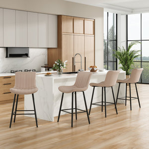 English Elm 26 Inch Counter Stools Set of 2 Faux Leather Modern Ergonomic Counter Chairs with Chrome Base, Cozy Seat khaki T3623P380368