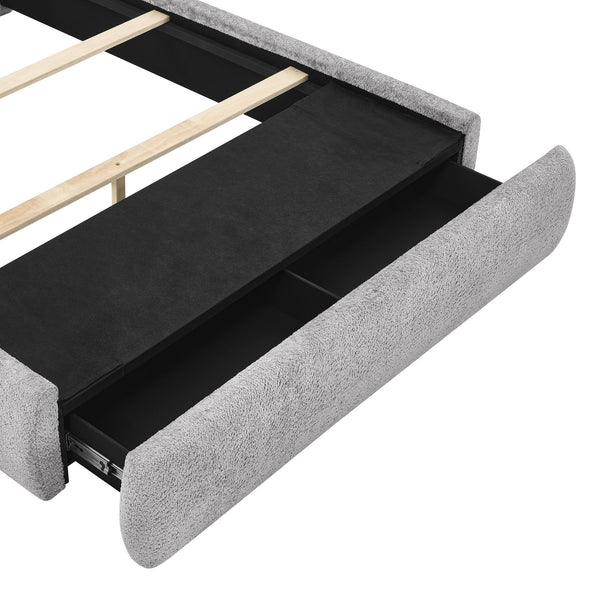 English Elm 1Pc Queen Size Luxurious Chenille Upholstered Bed Frame With High Padded Headboard & Hidden Storage B2741S00544