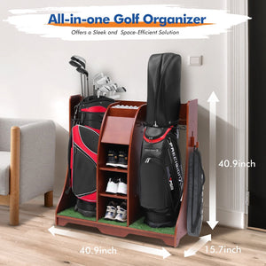 English Elm Wood Golf Storage Rack with Turf Accents Four Shelves and Bag Bay for Garage B205P298024