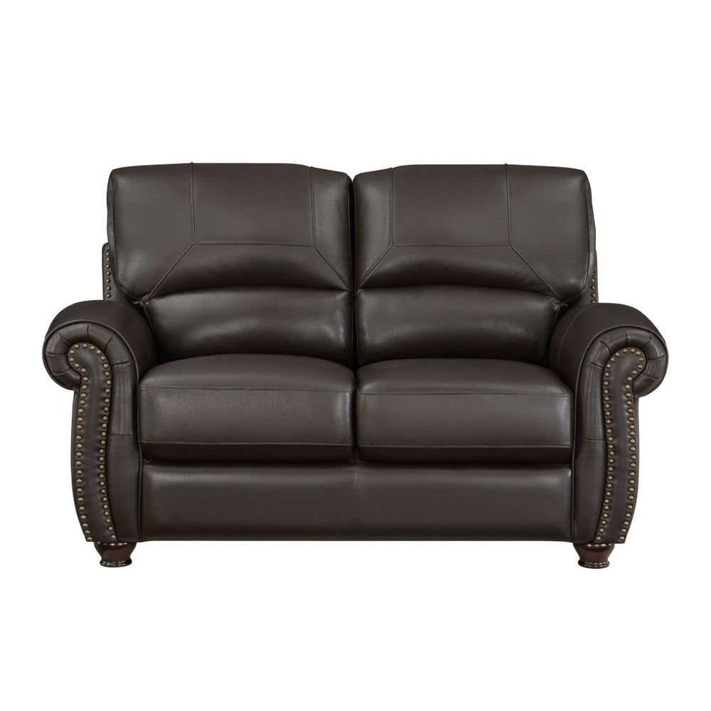 English Elm 1pc Top-grain Leather Loveseat Nailhead Trim Rolled Arms Traditional Living Room B011P204073
