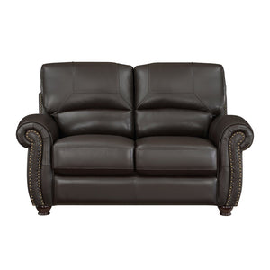 English Elm Traditional Top-grain Leather Sofa Set with Nailhead Trim and Espresso Wood Legs B011S01041