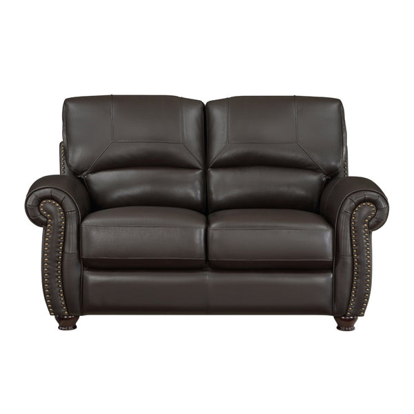 English Elm Traditional Top-grain Leather Sofa Set with Nailhead Trim and Espresso Wood Legs B011S01041