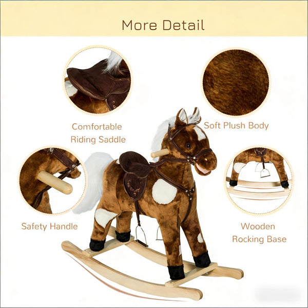 English Elm Rocking Horse Plush Ride on Toy with Music Soft Padded Body for Kids Playroom Fun T3971P442096