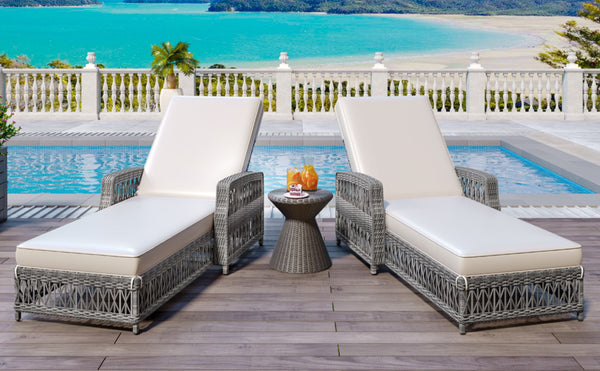 English Elm Go Outdoor Wicker Chaise Lounge Recliner with Ergonomic Armrests and Thick Cushion for Patio Beige+Grey N704P248780A
