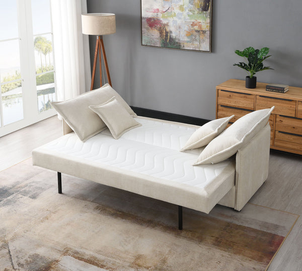 English Elm Elisea Beige Fabric Sleeper Sectional Sofa with Storage, Pocket Coil Seats, Removable Covers, Full B2726S00129