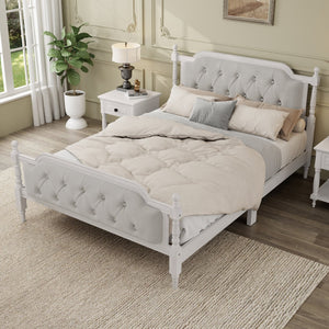 English Elm Traditional Solid Wood Bed Frame with Tufted Upholstered Headboard, No Box Spring Needed, Sturdy 400 lb Capacity Antique White 57.5 L x 22.5 W x 10.5 H N701P242546K