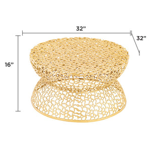 English Elm T3704-35 Round Aluminum Lattice Coffee Table with Sculptural Cutout Design for Modern Lofts Gold B009P417513