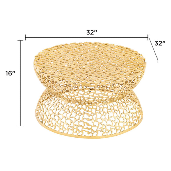 English Elm T3704-35 Round Aluminum Lattice Coffee Table with Sculptural Cutout Design for Modern Lofts Gold B009P417513