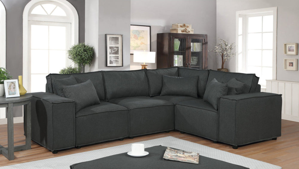 English Elm Melrose Modular Linen Sectional with Ottoman Tailored Low Profile for Living Rooms B061S00296