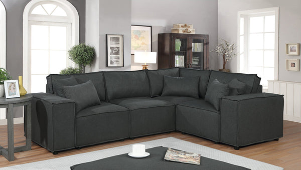 English Elm Melrose Modular Linen Sectional with Ottoman Tailored Low Profile for Living Rooms B061S00296