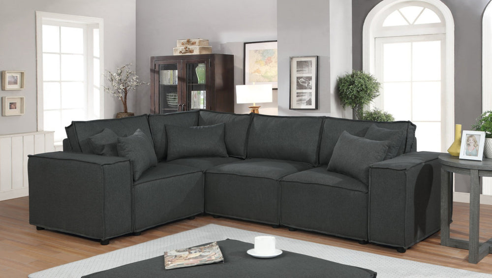 English Elm Melrose Modular Linen Sectional with Ottoman Tailored Low Profile for Living Rooms B061S00296