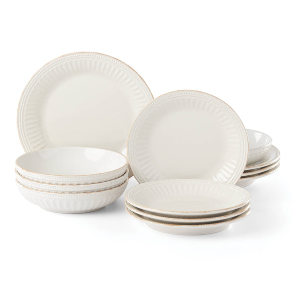 Lenox French Perle Groove Stoneware Dinnerware Set for Four with Artisan Bead Texture 891196