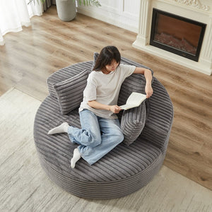 English Elm 55'l Chenille Round Sleeper Chair Fluffy Sculptural Seat for Living Room or Bedroom Grey W834P401583