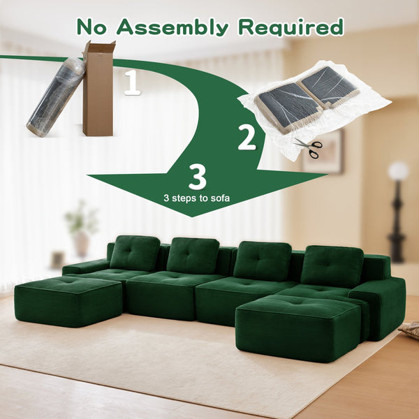 English Elm 153" Modern U-Shaped Modular Sectional Sofa - Luxurious Corduroy Couch With Deep Seats & Ottomans W714S01491