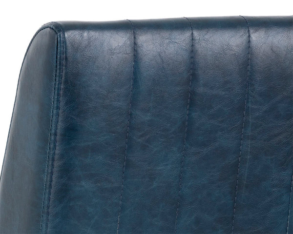 Sunpan Halden Urban Bar Stool with Bold Channel Tufting and Rustic Bronze Steel Frame for Stylish Spaces Vintage Blue