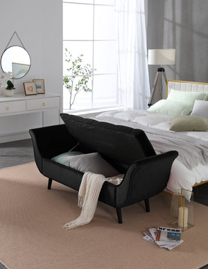English Elm Vintage Velvet Tufted Storage Bench Extra Long Mid Century Seating for Bedroom W2795P428373