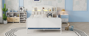 English Elm Full Solid Wood Kids Platform Bed with Guardrail, Low-Profile Durable Pine & MDF, 350LB Capacity White 58.27 L x 16.93 W x 9.65 H W2593P337441