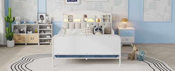 English Elm Full Solid Wood Kids Platform Bed with Guardrail, Low-Profile Durable Pine & MDF, 350LB Capacity White 58.27 L x 16.93 W x 9.65 H W2593P337441