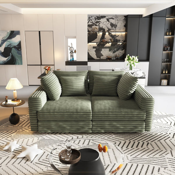 English Elm 102.4 Inch Plush Corduroy Cloud Sofa Deep Seat Four Person Convertible Lounge for Living Room Green W1885S00271