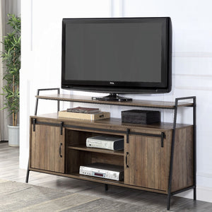 English Elm Rustic Industrial Water Pipe 2-Shelf TV Stand with 4 Cabinets, Cord Management for 60" TVs Oak B062P209174