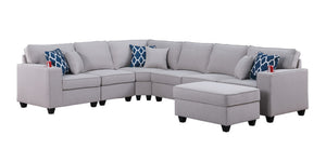 English Elm Cooper Modular Linen Sectional Sofa with Ottoman Cupholders and Reversible Layout B061S00390