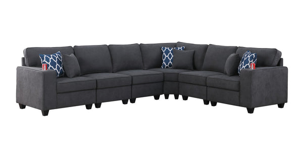 English Elm Cooper Six Piece Reversible L-shape Sectional Woven Fabric Sofa with Built-in Cupholders B061S00460