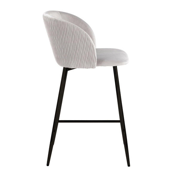 English Elm Fran Pleated Waves Modern Black Metal Counter Stools In Luxurious Silver Velvet - Set Of 2 B202S00280