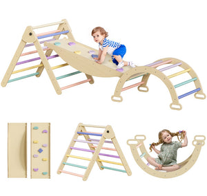 English Elm 5 in 1 Pikler Triangle Wooden Climbing Set Montessori Toddler Indoor Play Gym T3210P426420