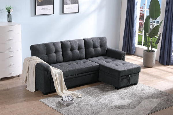 English Elm Connor Tufted Fabric Sectional Sleeper Sofa with Reversible Chaise and Hidden Storage B061S00084